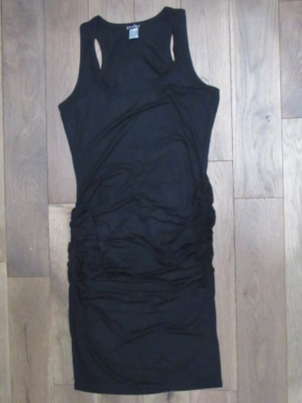Venus Bodycon Ruched Cotton Black Dress L NWOT